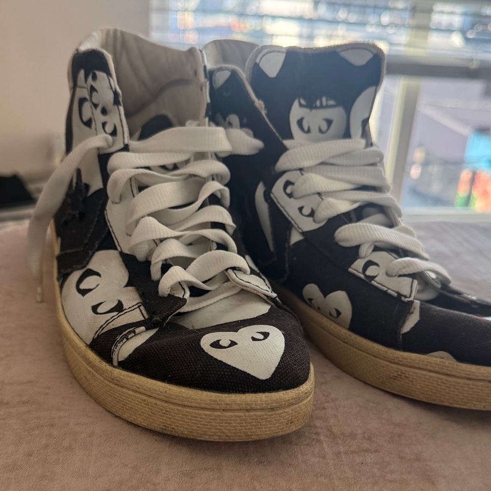 RARE Converse Play Comme Des Garçons Black and White Graphic High-Top Sneakers